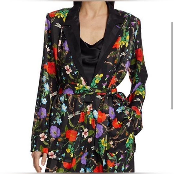 NWT L'Agence Ciara Robe Top Black Multi Botanical Snake Floral Black Size Medium - Picture 2 of 8